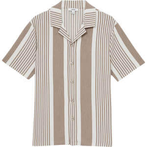 REISS ALCAZAR Stripe Ribbed Cuban Collar Shirt